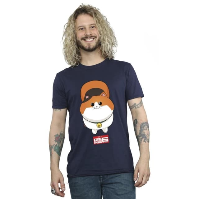 Disney Men Big Hero 6 Baymax Kitten Face T-Shirt in Navy Size: Small Navy S Male 5059934825000