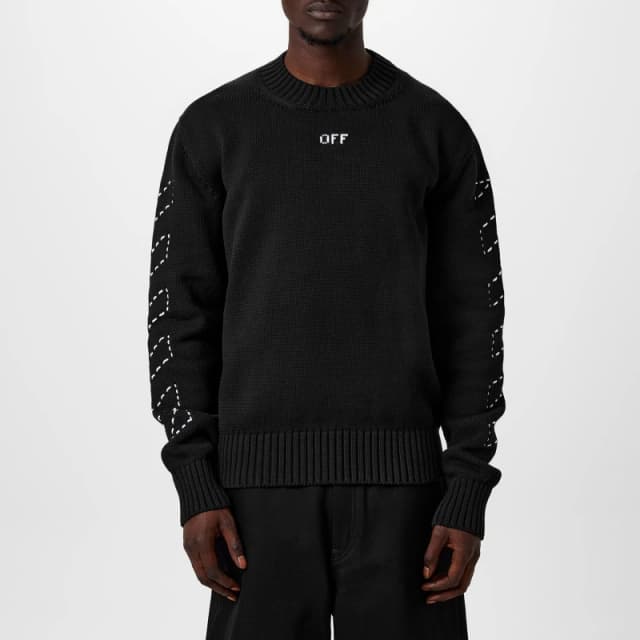 Off White Mens Quarter Zip Crew Neck Jumper Black/White male S