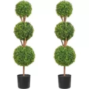 VEVOR Artificial Topiaries Boxwood Trees, 48" Tall (2 Pieces), 3 Ball-Shape Faux Topiaries Plant with Planters, Green Feaux Plant w/ Replaceable