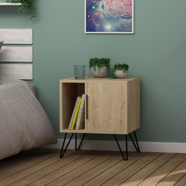 Decortie Glynn' Modern Bedside Table with Metal Hairpin Legs 50cm in Natural Size: 1 Pack Natural Unisex 1 Pack