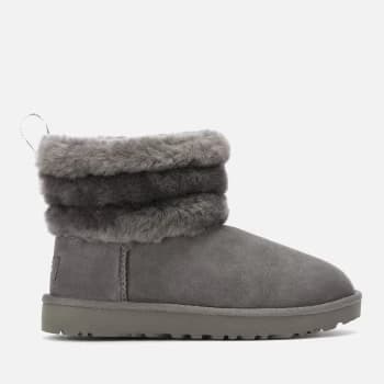 UGG Womens Fluff Mini Logo Trim Boots - Charcoal - UK 3