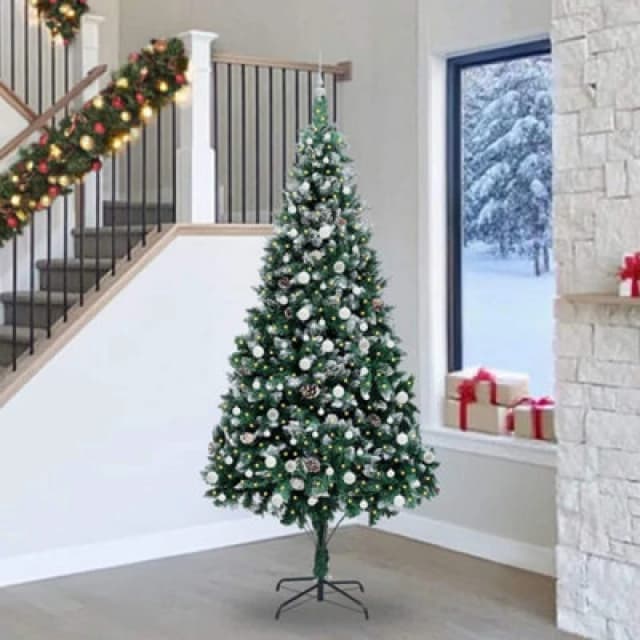 vidaXL Artificial Christmas Tree with 300 LEDs, White Balls with Stand Green 240 x 130 cm, Green 3396285