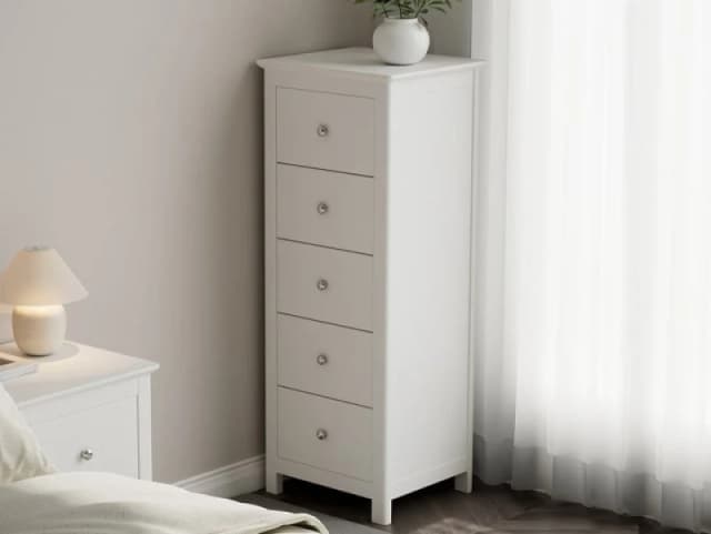 Core Nairn 5 Drawer White Narrow Chest of Drawers