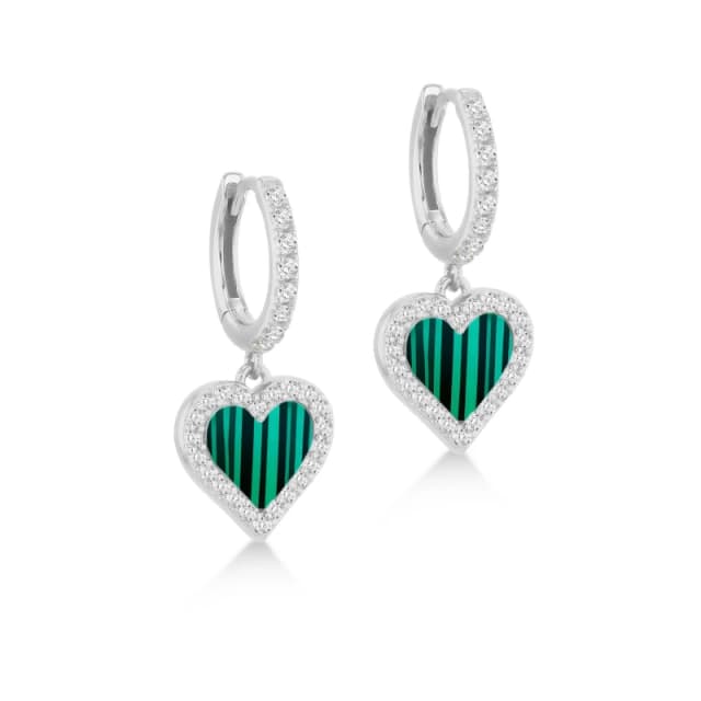 Be You Sterling Silver Malachite & CZ Heart Drop Earrings Sterling Silver female One Size