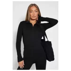 I Saw It First Rib Button Collar Bodysuit - Black