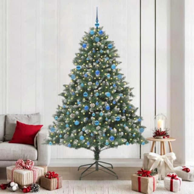 vidaXL Artificial Christmas Tree with Stand, Blue Balls Green 140 x 140 x 210 cm, Green 3395252