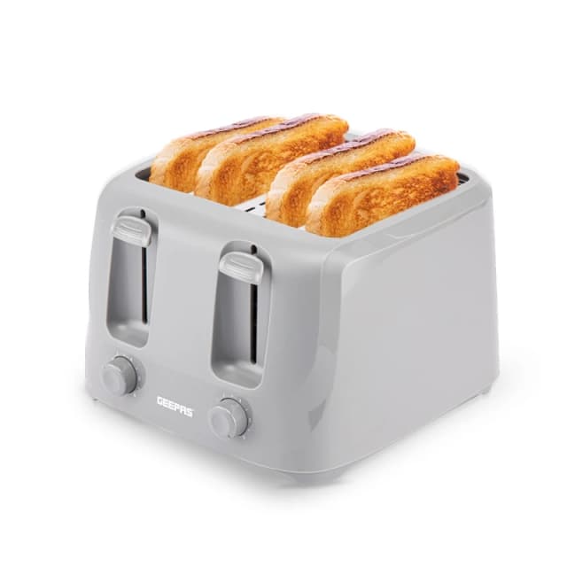 Geepas 4 Slice Toaster Family Size Bread Toaster 6 Variable Browning Control 1400W Grey
