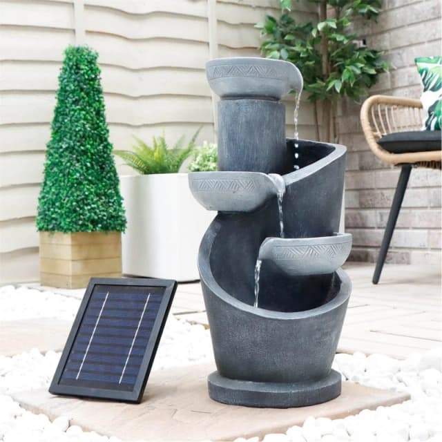 Streetwize Solar Water Feature with Battery Backup - Tiered Slate-Effect Cascade Grey unisex One Size