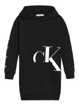 Calvin Klein Jeans Girls Mini Monogram CK Hoodie Dress - Black, Size 10 Years, Women