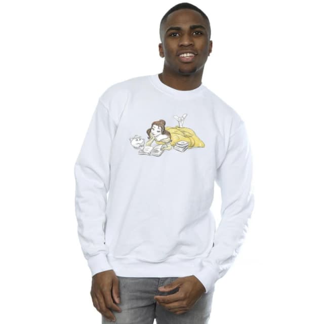 Disney Men Beauty And The Beast Belle Reading Sweatshirt in White Size: Small White S Male 5063153494381