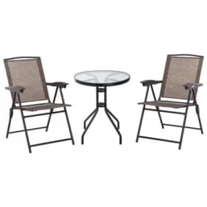 Outsunny Patio Bistro Set Folding Chairs and Coffee Table - Brown