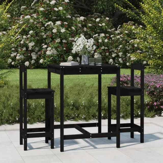 VIDAXL 3 Piece Garden Bar Set Black Solid Wood Pine Vidaxl 8720845717049