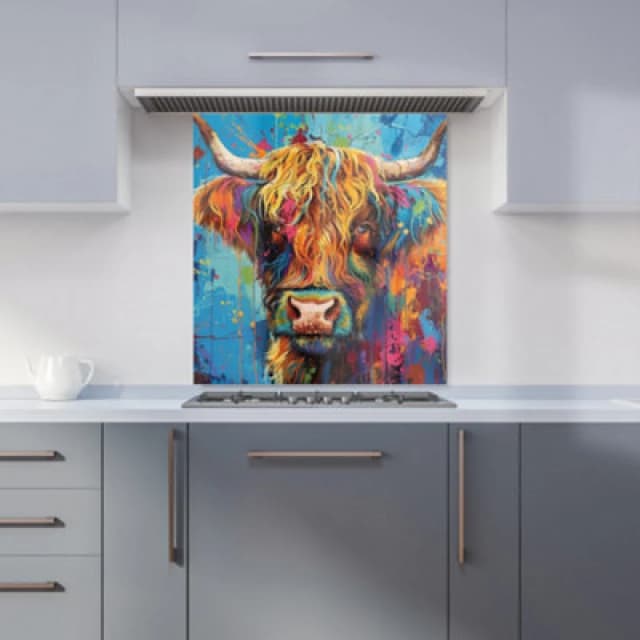 Warren Reed - Designer Splashart Highland Cow Kitchen Splashback W700Mm X H650Mm, Multi WR00886-P452