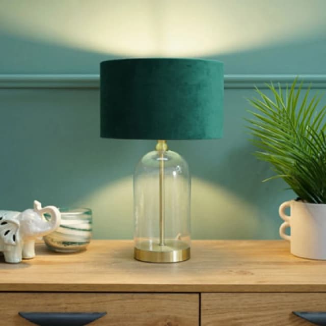 Gold Glass Table Lamp with Velvet Shade