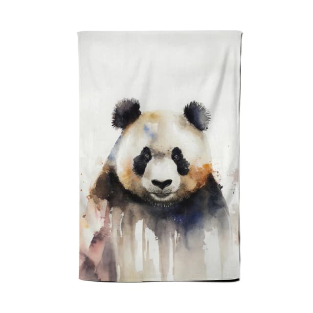 Warren Reed - Designer Panda Watercolour Tea Towel in Brown Brown Unisex