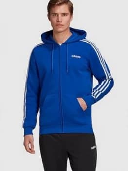 Adidas Essential 3 Stripe Full Zip Hoodie - Blue