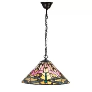 Ashton 1 Light Medium Ceiling Pendant Dark Bronze, Tiffany glass, E27