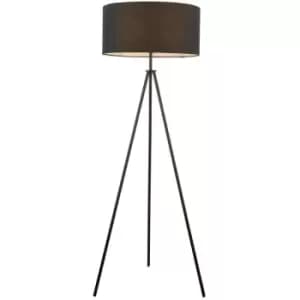 Endon - Tripod & Cylinder Base & Shade Floor Lamp Matt Black & Black Fabric