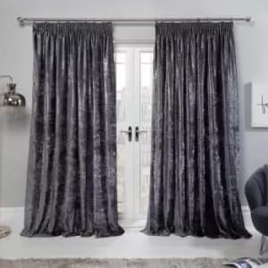 Sienna Crushed Velvet Pair Of Pencil Pleat Curtains Charcoal - 46" X 54"