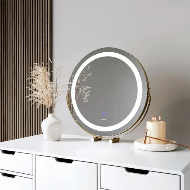 CARME HOME ZaraGold Touch Sensor LED Light Mirror in Gold Gold Unisex