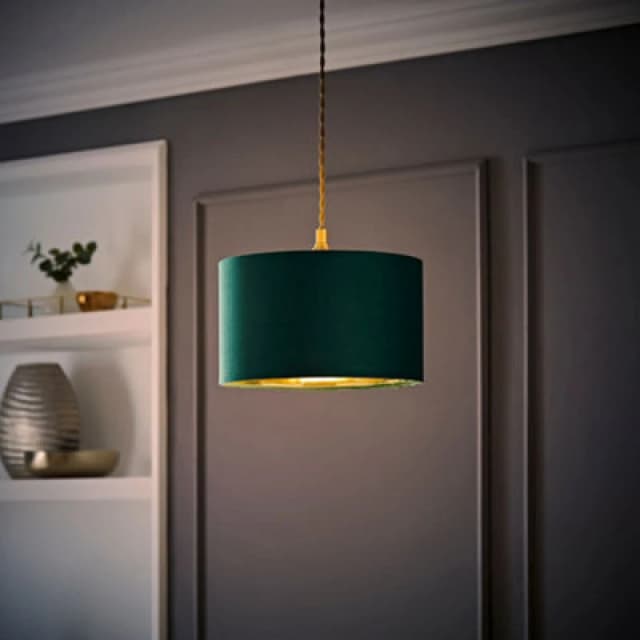 ValueLights ValueLights Reni Green Velvet with Gold Inner Easy Fit Ceiling Lamp Shade and Bulb in Bottle Green Size: Small Bottle Green Small Unisex