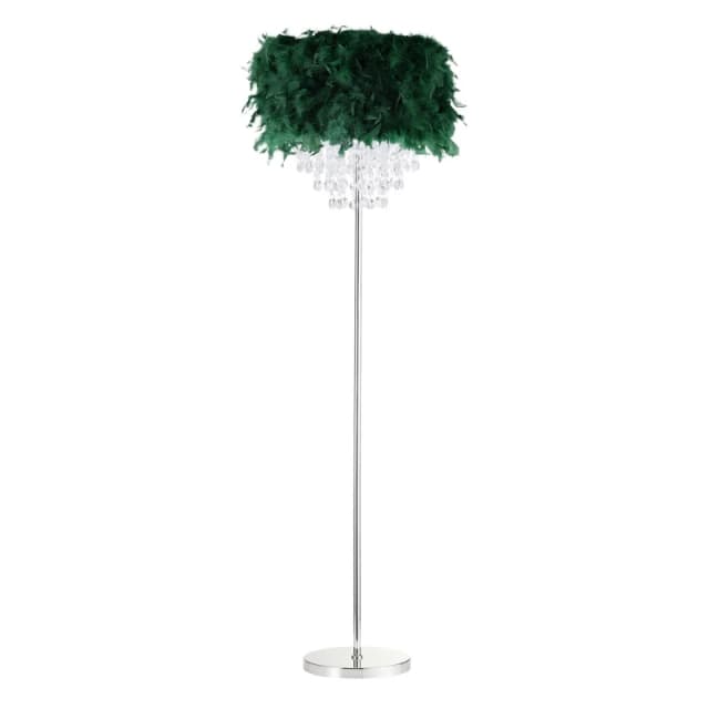 Happy Homewares Modern Chandelier Feather Floor Lamp with Waterfall Acrylic Droplets in Green Green Unisex