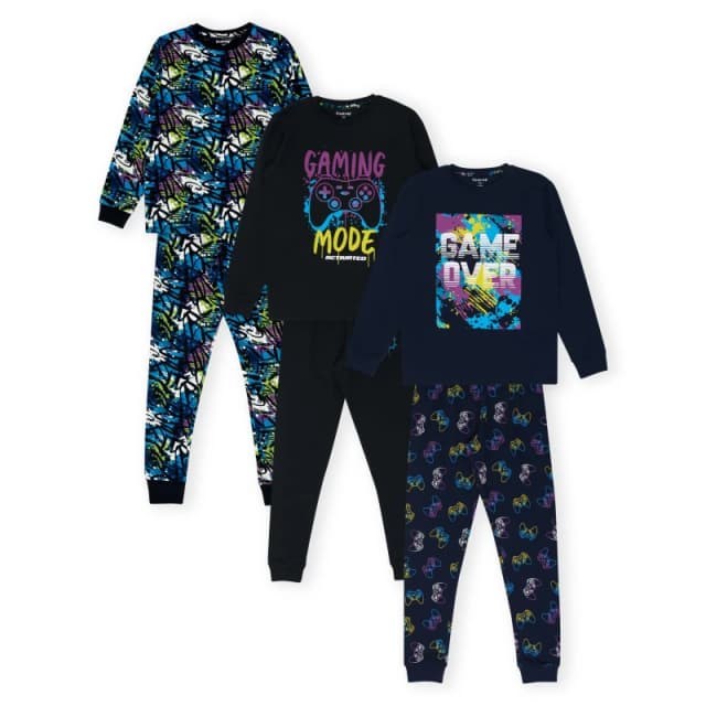 Firetrap Kids Gaming Long-Sleeve Pyjama Sets Black/Multi male 6-7 Yrs