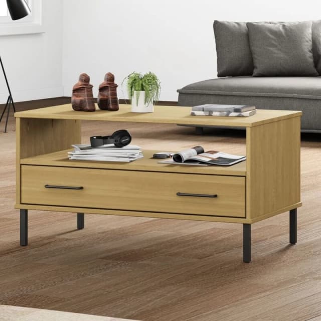Vidaxl Coffee Table With Metal Legs Brown 85X50X45Cm Solid Wood Oslo, Brown 351033