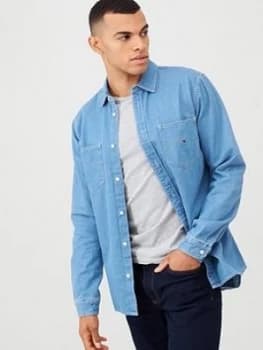 Tommy Jeans Denim Long Sleeved Shirt - Blue, Mid Indigo, Size 2XL, Men