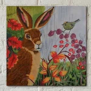 Tile 8x8 Autumn Berry Hare By J.Yates Wall Art