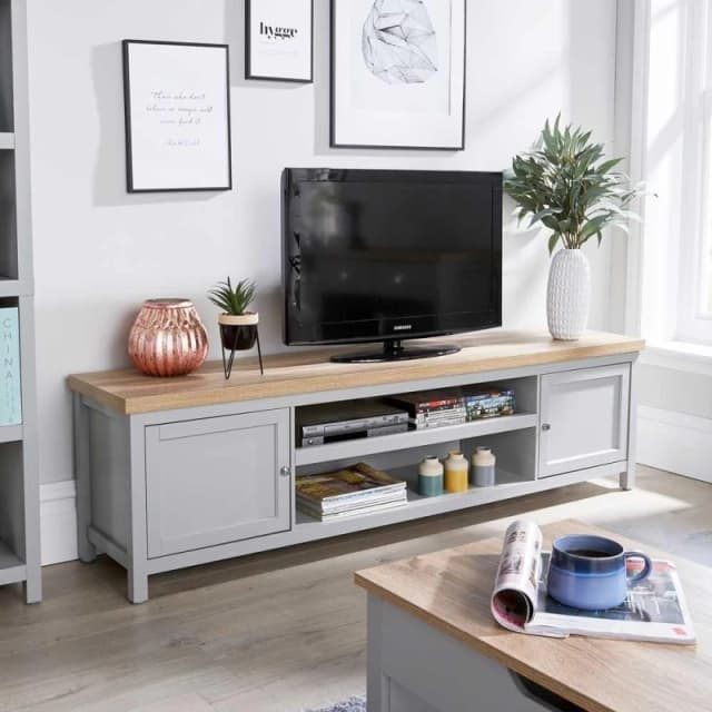 Home Source Avon 2 Door 180cm Large TV Unit Stand Grey