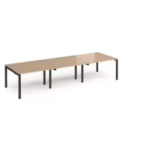 Bench Desk 6 Person Rectangular Desks 3600mm Beech Tops With Black Frames 1200mm Depth Adapt