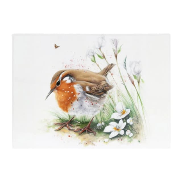 Warren Reed Designer Robin And Daisies Watercolour Glass Chopping Board