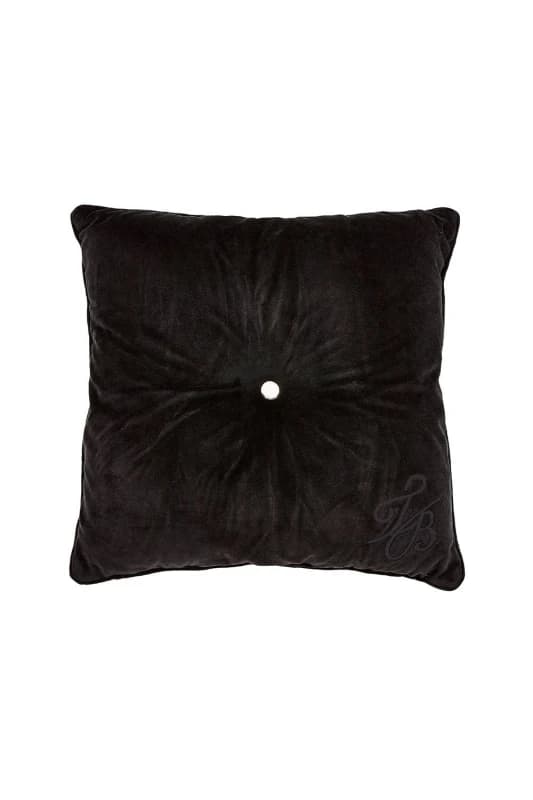 Ted Baker 'TB Branded' Cotton Velvet Button Cushion in Black Size: 50cm x 50cm Black Unisex 50cm x 50 cm