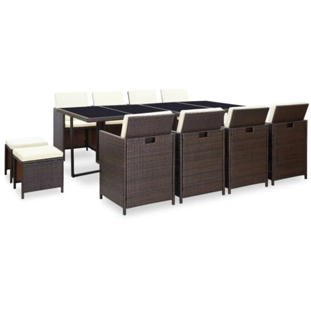 vidaXL Outdoor Dining Set 33 Piece Brown Poly Rattan Garden Patio Furniture