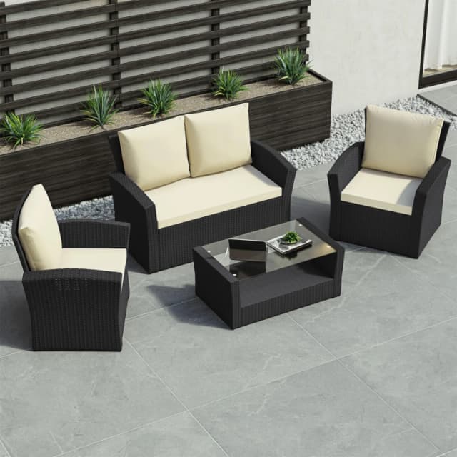 Lassic Garden Vida Mylor 4 Seater Rattan Set + Cover Black unisex One Size