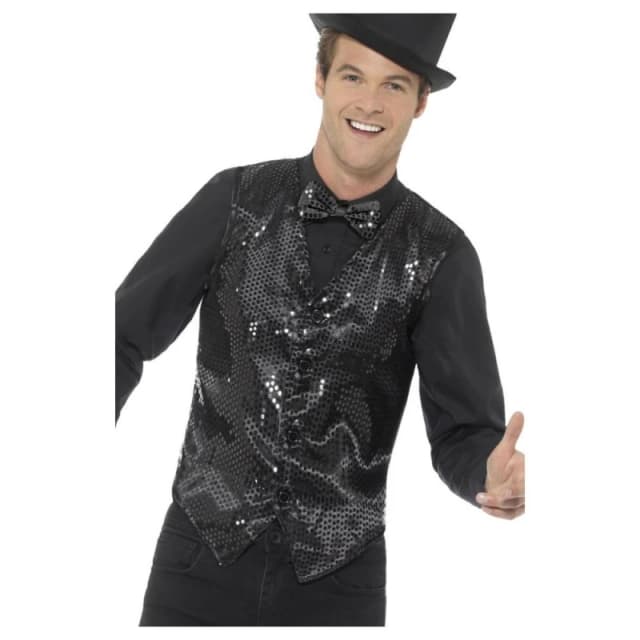 Smiffys Mens Sequin Costume Vest in Black Size: Small Black Male S