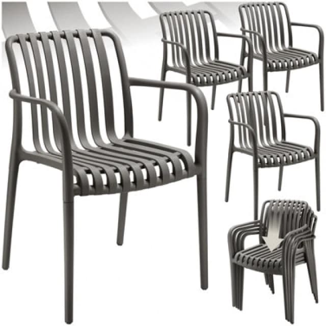 Tectake Garden Chairs Alcudia - Weather-Resistant, Durable And Long-Lasting Plastic - Anthracite - Set Of 4
