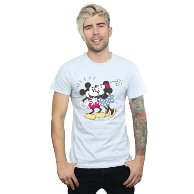Disney Men Mickey And Minnie Mouse Kiss T-Shirt in Grey Size: Small Grey S Male 5057864465914