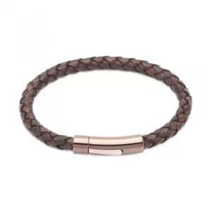 Unique Stainless Steel Brown Leather 21Cm Bracelet B321ADB/21CM