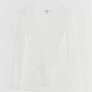 Missguided Petite Skinny Rib V Neck Knit Bodysuit - White