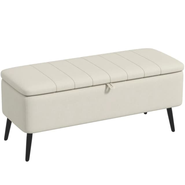 HOMCOM Storage Ottoman Bench, Linen Fabric Footstool with Steel Legs Cream White 838-272V70CW
