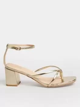 Yours Extra Wide Fit Toe Post Mid Block Sandal Gold, Size 5Eee, Women