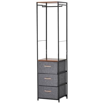 HOMCOM Chest of Drawers with Coat rack Steel Frame 3 Drawers Bedroom Hallway Home Furniture Black Brown