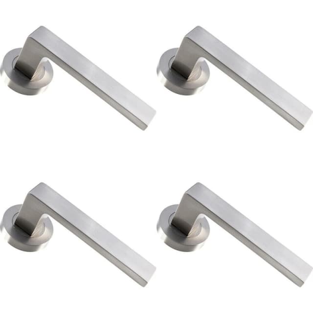 Loops 4x PAIR Straight Square Handle on Round Rose Concealed Fix Satin Nickel Metallics