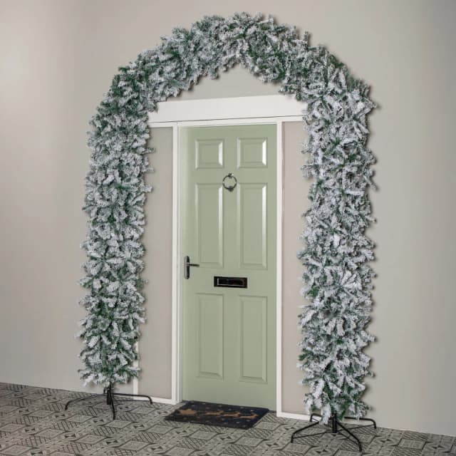 8ft (2.60m) Samuel Alexander Double Door Snow Flocked Christmas Tree Arch with 2000 Tips