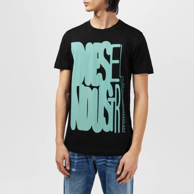 Diesel Water Print T Slim Fit T-Shirts S Black 57706603350