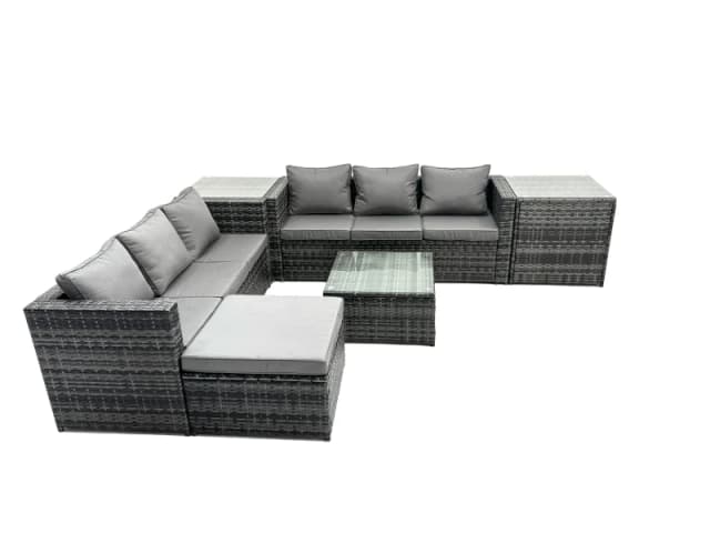 Fimous 7 Seater Patio Lounge Sofa Set with 2 Side Table Big Footstool in Dark Grey Dark Grey Unisex