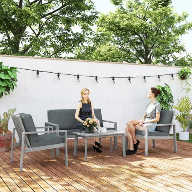 Outsunny 4 Pieces Wooden Garden Furniture Set with Cushions, Light Grey 84G-502V70LG