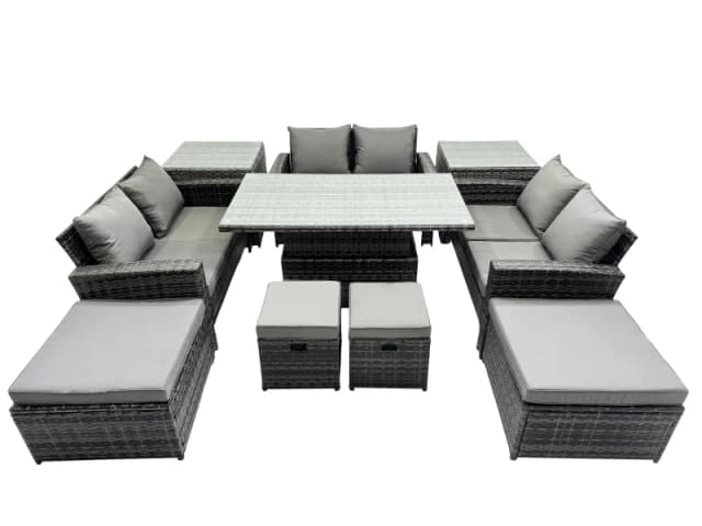 Fimous Outdoor Love Sofa Set &Adjustable Lifting Dining Table 2 Side Tables in Dark Grey Dark Grey Unisex